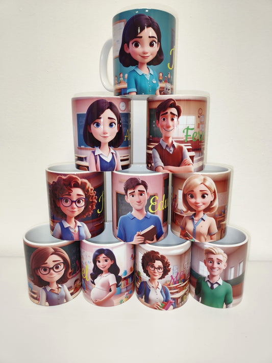 Taza personalizada con personaje estilo cartoon + nombre