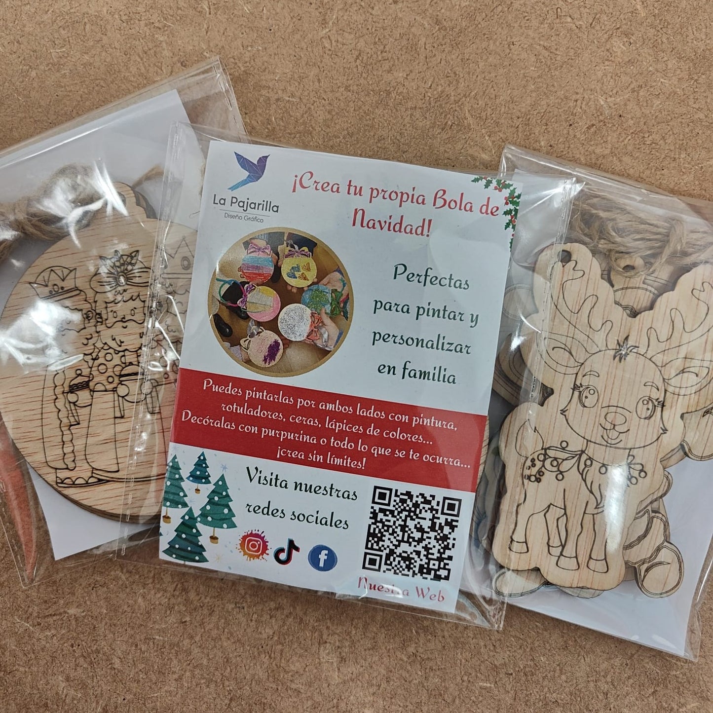 Pack “Crea tu adorno navideño” – Bolas de madera para colorear