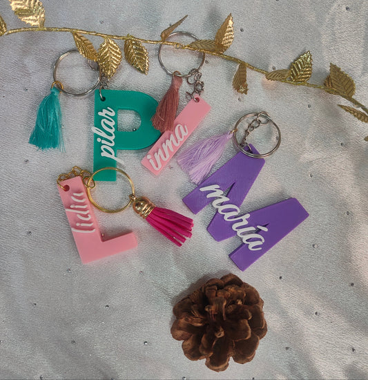 Llavero INICIAL CON NOMBRE 3D 2 colores