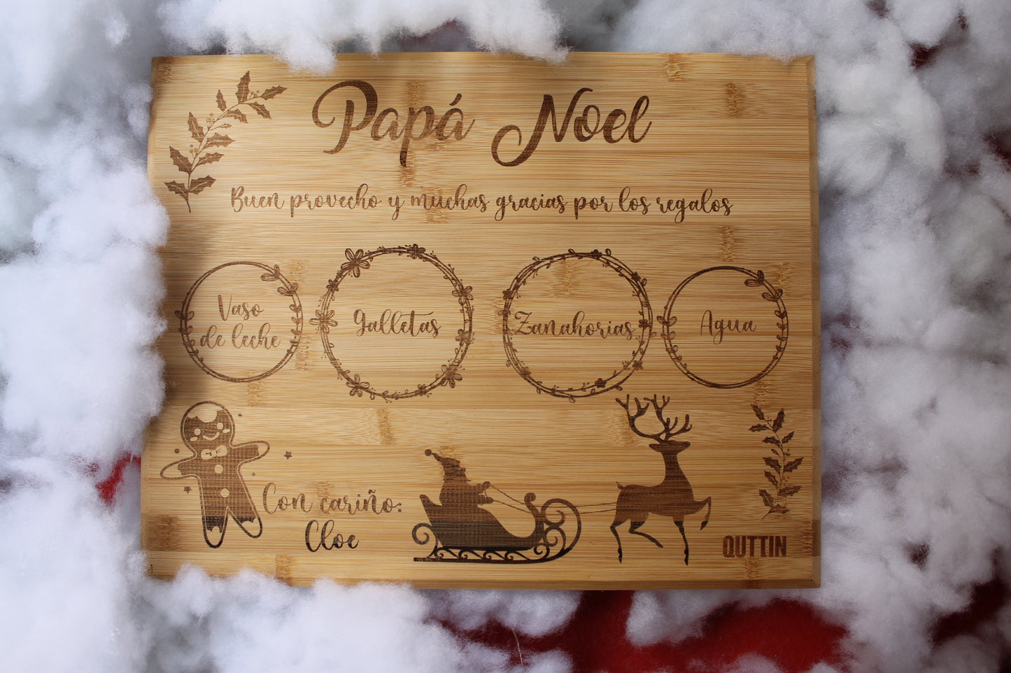 Bandeja de madera para Papá Noel o Reyes Magos
